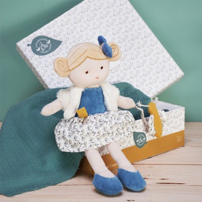 Poupée en coton BIO bleu et blanche - Pollen - 25 cm