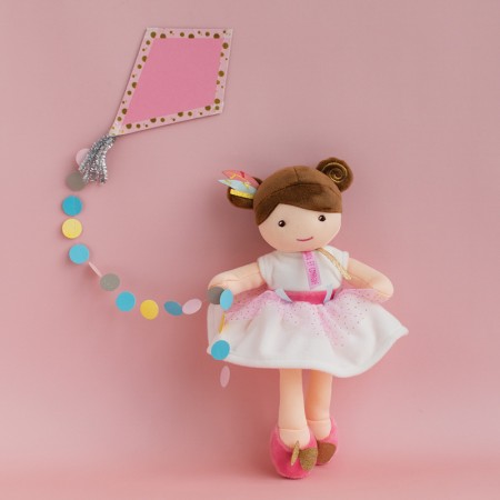 Jolijou - Poupée chiffon brune avec robe blanche danseuse