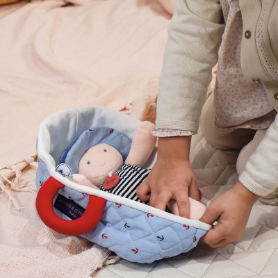 Poupon Bébé avec couffin - Mathis - bleu - 20 cm