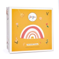 poupee noire avec robe jaune tenant à sa main un ours rose - Jolijou