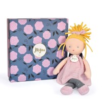 poupee avec couette et cheveux blonds spaghettis portant une robe rose - Jolijou