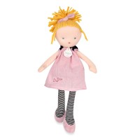 poupee avec couette et cheveux blonds spaghettis portant une robe rose - Jolijou