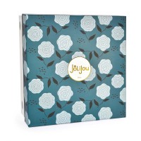 poupee avec couettes blondes, robe et chaussons bleu marine - Jolijou