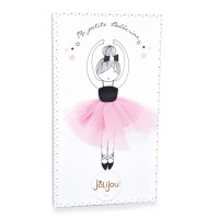 poupée tissu danseuse blonde avec cache-coeur écru, tutu à pois et ballerines noires - Jolijou
