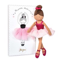 poupée danseuse avec chignon brun, tutu rose clair, justaucorps et chaussons fuschia - Jolijou