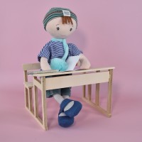 poupee chiffon garçon cheveux marrons, avec marinière bleu et bonnet rayé vert - Jolijou