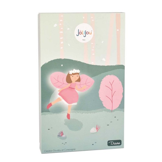 poupee chiffon fée avec robe et ailes roses, brune avec couronne de paquettes blanches - Jolijou