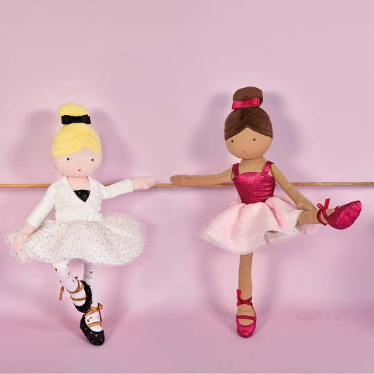 poupée tissu danseuse blonde avec cache-coeur écru, tutu à pois et ballerines noires - Jolijou