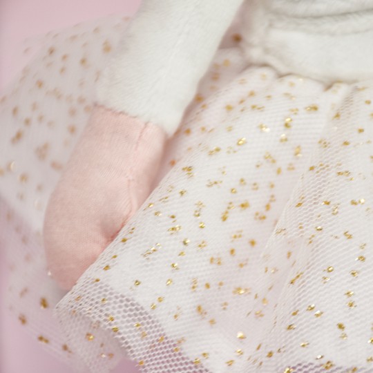poupée tissu danseuse blonde avec cache-coeur écru, tutu à pois et ballerines noires - Jolijou